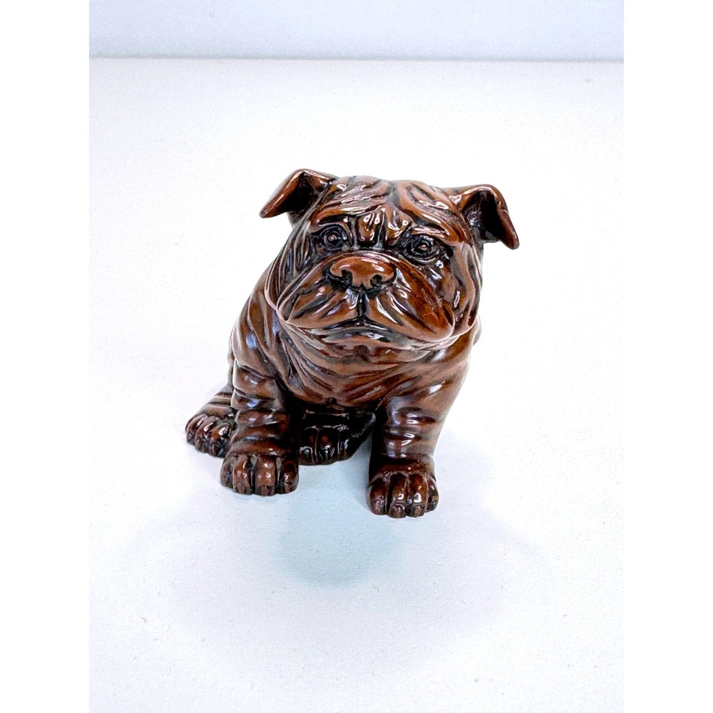ALDON  English Bulldog Figurine Imitation Shou Shan Stone Brown Taiwan